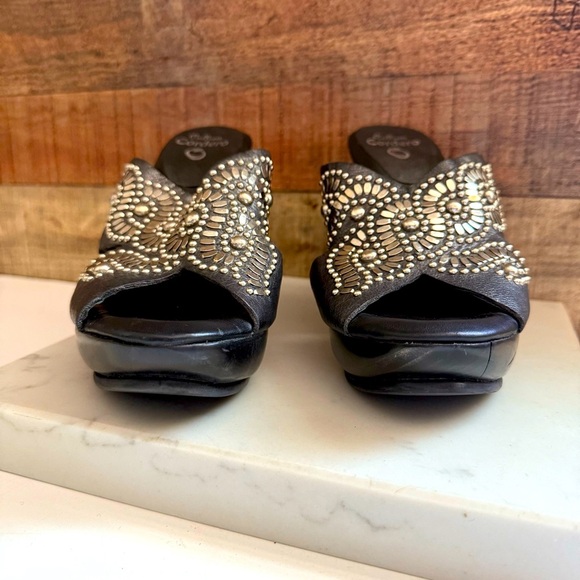 Calleen Cordero Black Embellished Studded Wedge  Sandals - Picture 4 of 8